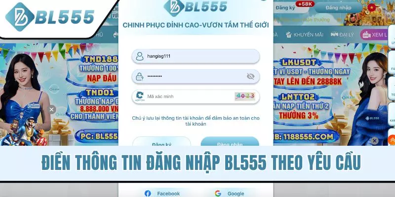 Điền thông tin đăng nhập BL555 theo yêu cầu